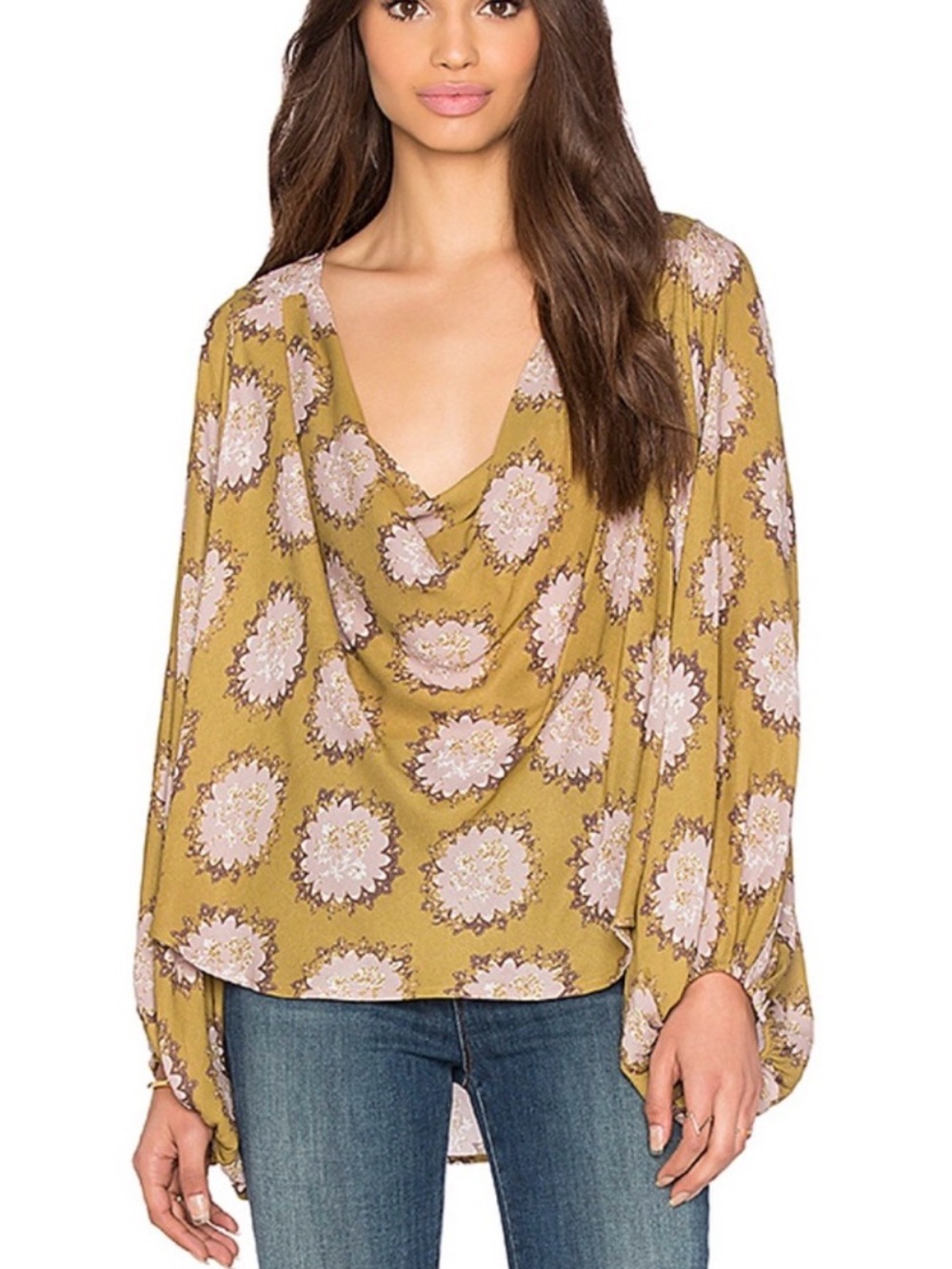 Free People Cowling Around Cowl Neck Floral Blouse Size M 🌿 - Picture 8 of 8